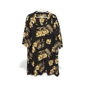 Island Outfitters Mens 3XLT Hawaiian Shirt Black Tan Hibiscus Rayon Tropical New